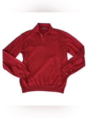 Hickey Freeman Made in Italy Wool Silk Cashmere Knit Polo Sweater Red Men’s M